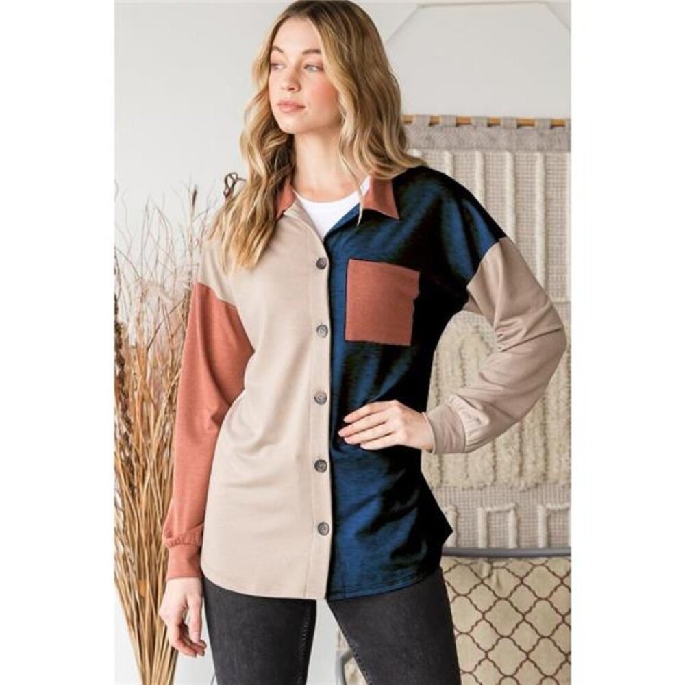 Heimish Full Size Color Block‎ Button Down Shirt